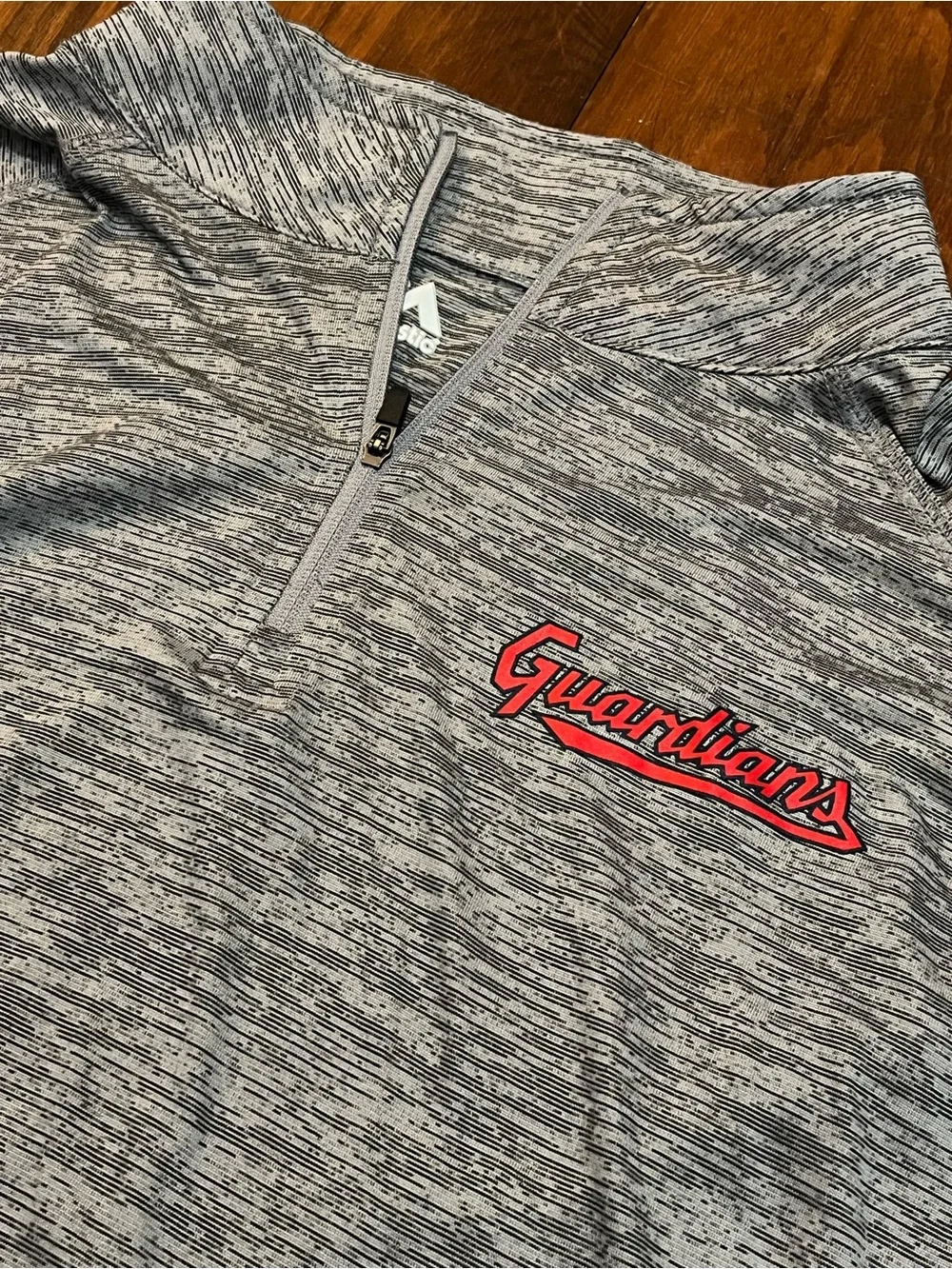 Majestic Gray Quarter-Zip Sweater with Red Cleveland Guardians Script